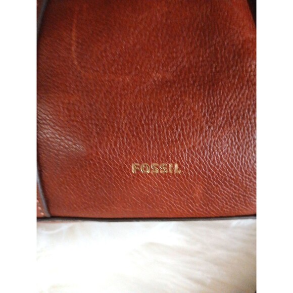 FOSSIL~ KINGSTON Satchel/Crossbody Cognac Leather Bag Logo - Picture 2 of 13
